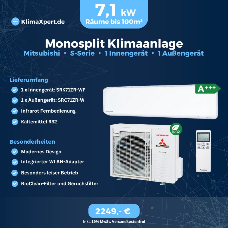 mono-split-klimaanlage-set-mit-1-innengerät-7,1kw-mitsubishi-s-serie-SRK71ZR-WF-SRC71ZR-W-weiß