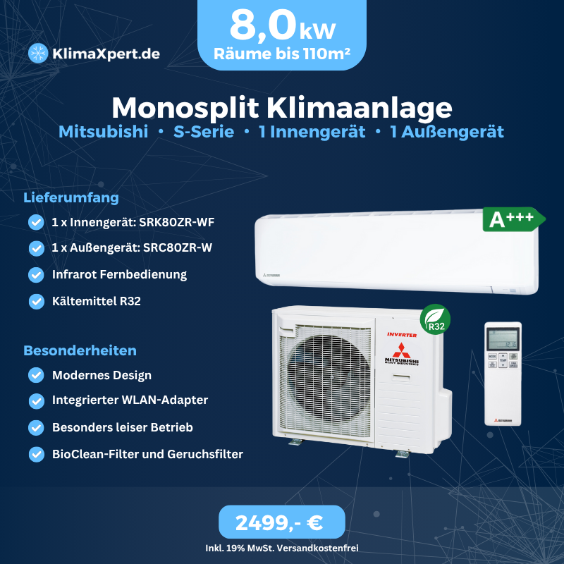mono-split-klimaanlage-set-mit-1-innengerät-8,0kw-mitsubishi-s-serie-SRK80ZR-WF-SRC80ZR-W-weiß